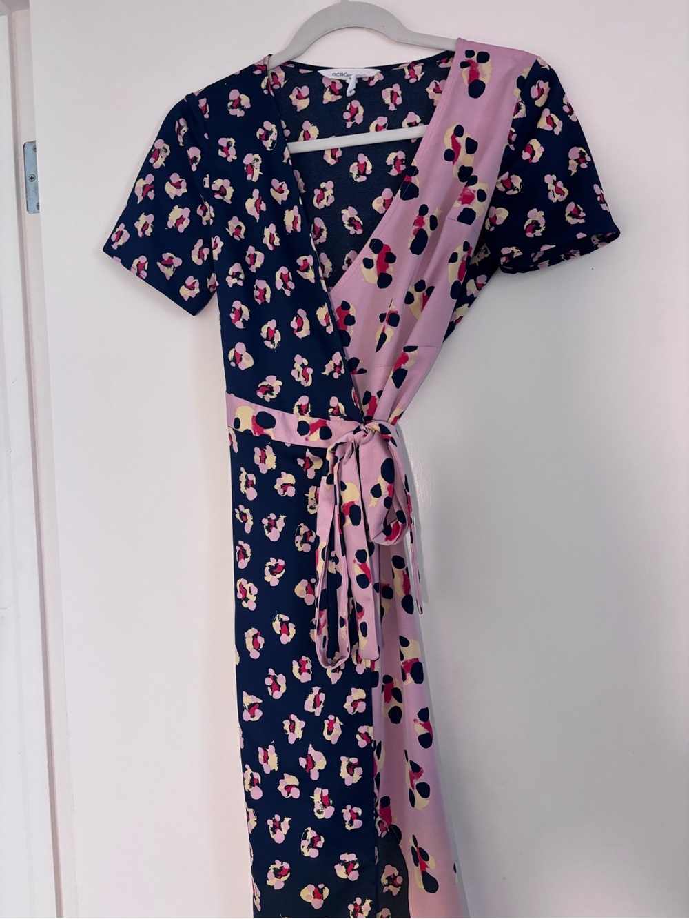 BCBG Navy and Pink Floral Wrap Dress